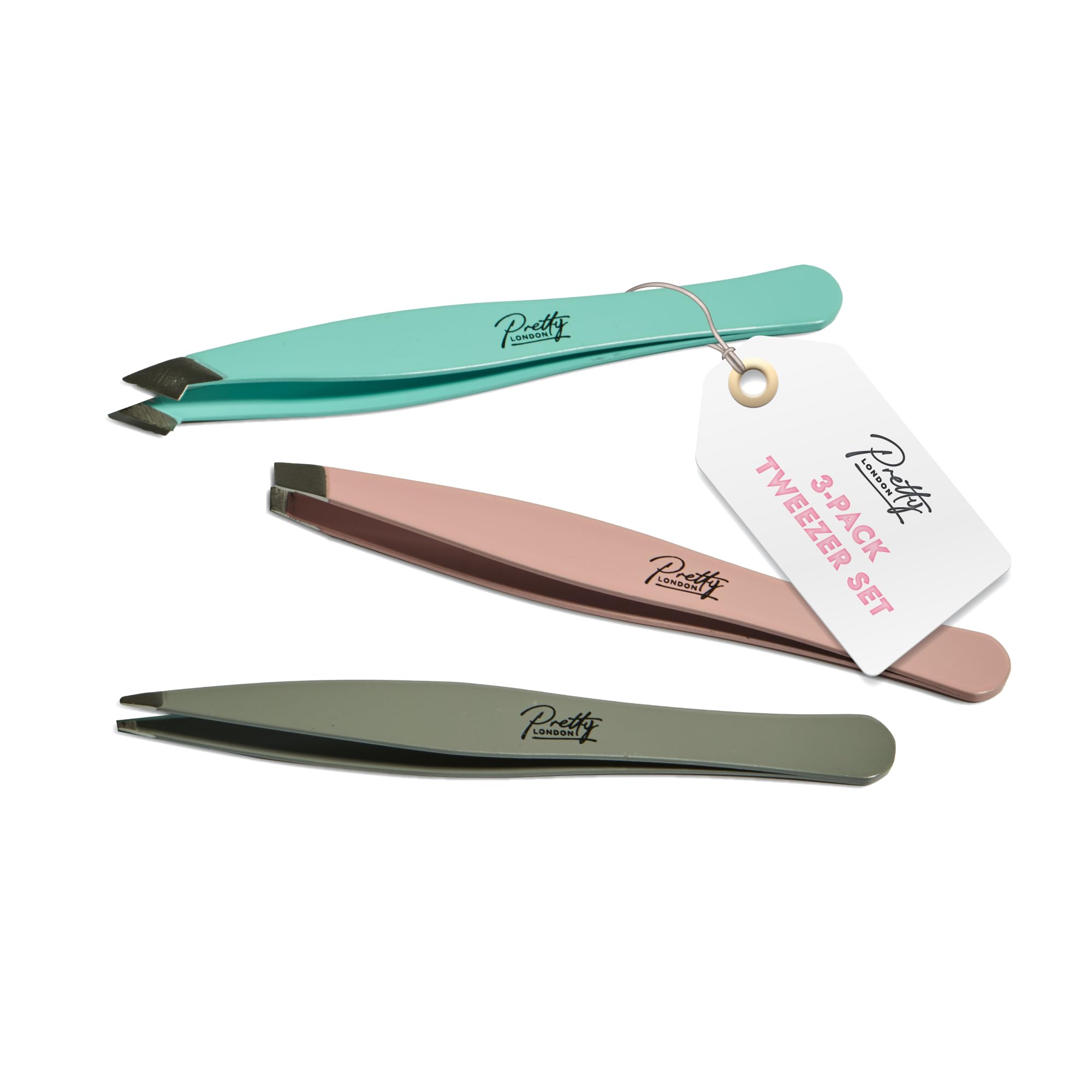 Pretty London Women's - Eyebrow Tweezers – Precision Tweezer With Slant, Point & Flat Tips, Stainless Steel Hair Removal Tool Kit For Brows, Ingrown Hairs & Splinters – Beauty Tools For