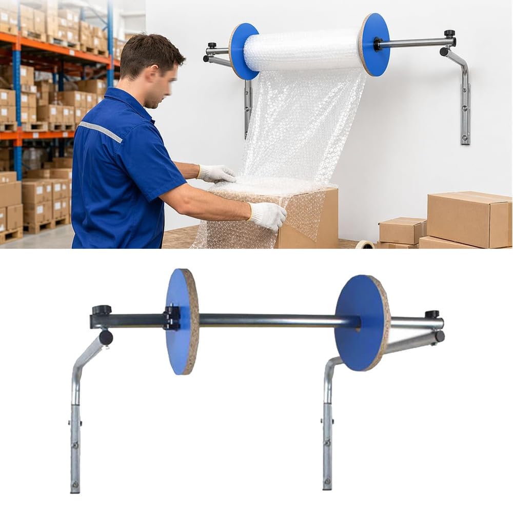 Bubble Foam Wrap Roll Dispenser, Wall Mount Bubble Cushioning Wrap Holder, Thickened Galvanized Steel for Packing Moving Shipping Protection Factory Express Warehouse Logistics, Easy To Install,150cm