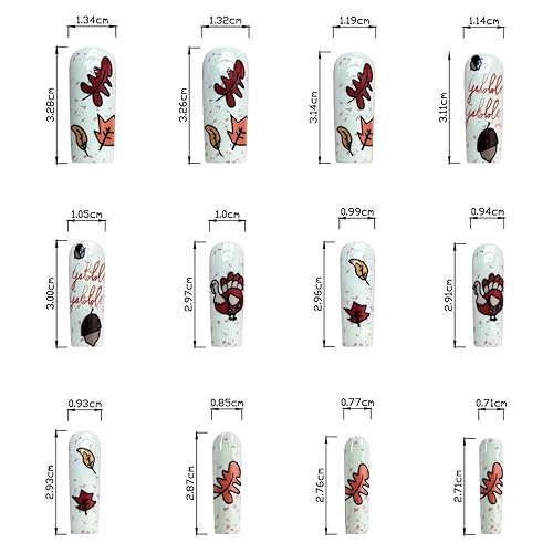 Miniatura 5 de Uñas postizas largas cuadradas a presión, con diseño de hojas de arce, pavo, Acción de Gracias, uñas acrílicas de cobertura completa, diseño de