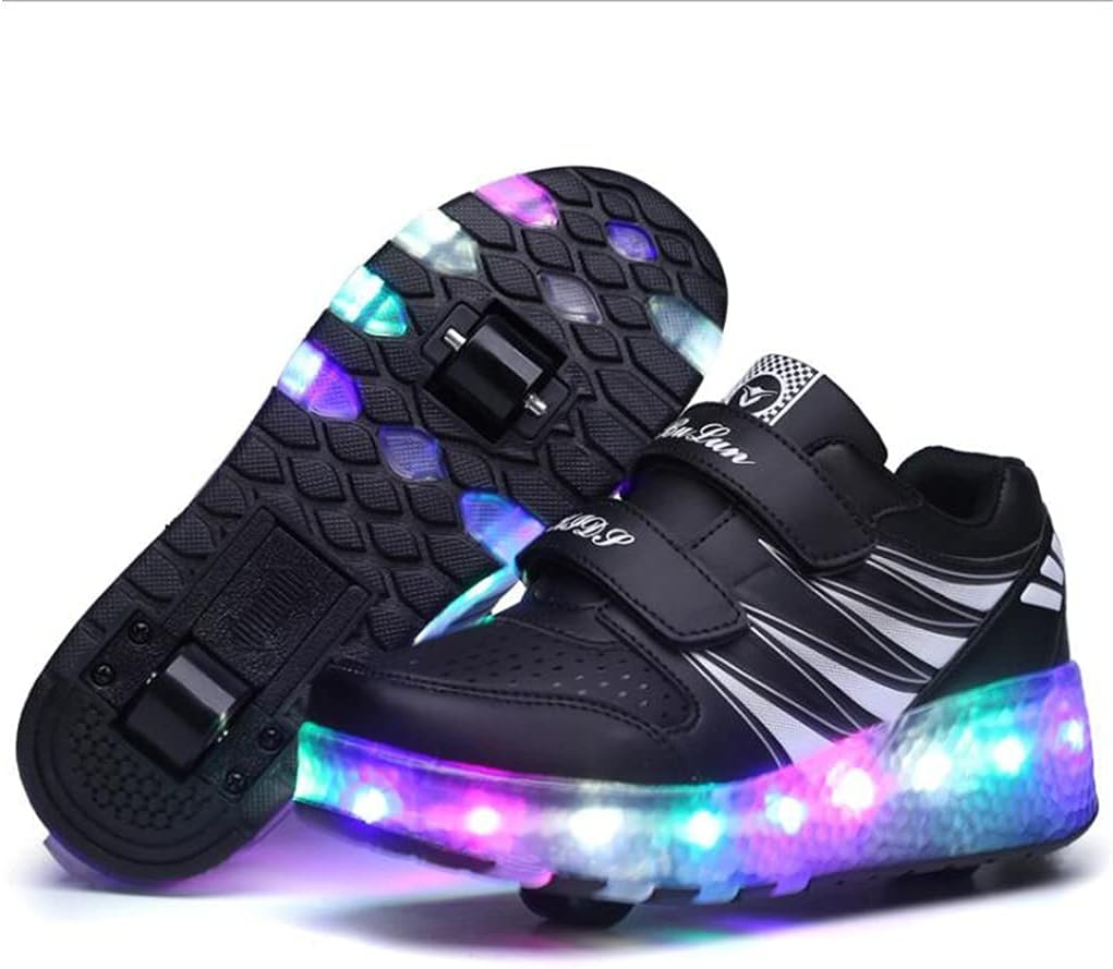 2列ローラースケート付きの7色カラーチェンジアップグレードLEDライト バイブレーション点滅体操スニーカー USB充電 男の子 数量限定