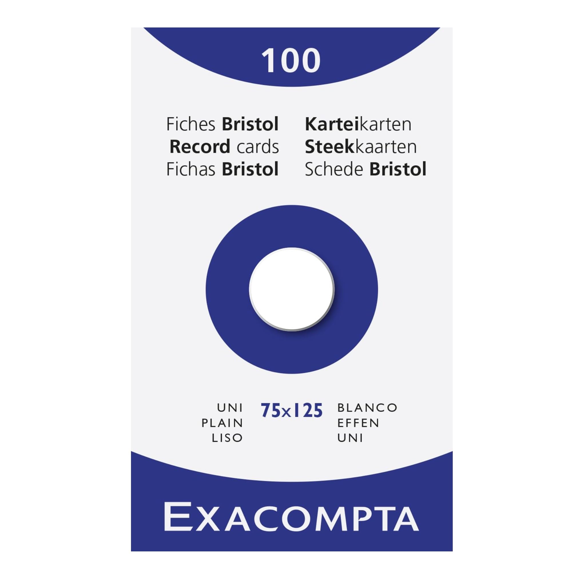 Exacompta - Réf. 13301E - Étui de 100 fiches bristol unies non perforées - format 75 x 125 mm - compatibles avec imprimante jet d'encre, laser et photocopieur - couleur blanc