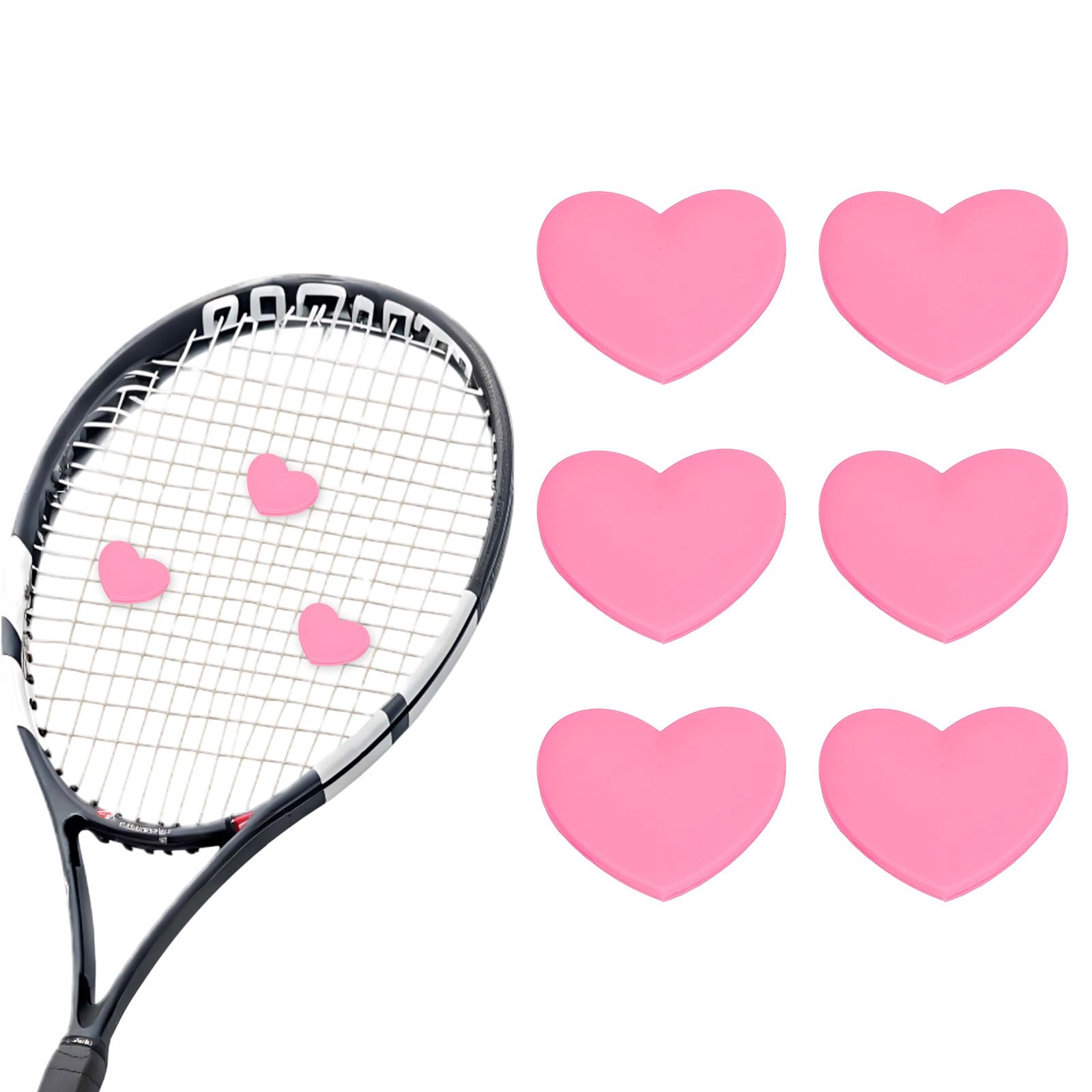 YELARXI Tennis Dampener, Heart Silicone Tennis Racket Dampeners Racket Shock Absorber Reduce Vibration Soft Cute Fit for (Players/Universal Fit for All Racquets) 6 Pcs & Rose Pink