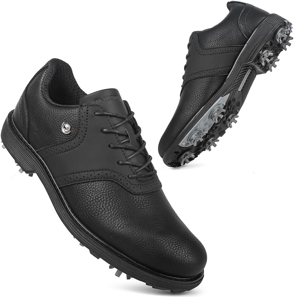 THESTRON Men Professional 9 Spikes Golf Shoes Waterproof Golf Training Sneakers Turf Walking Sneakers Male Spikes Golf Footwears Comfort Golfing Wears