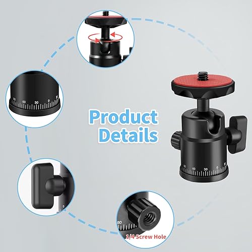 Miniatura 7 de Hemmotop H28 Mini cabeza de bola, cabeza de trípode panorámica con soporte de zapata fría doble de 14 para cámara Gopro Cam videocámara micrófono