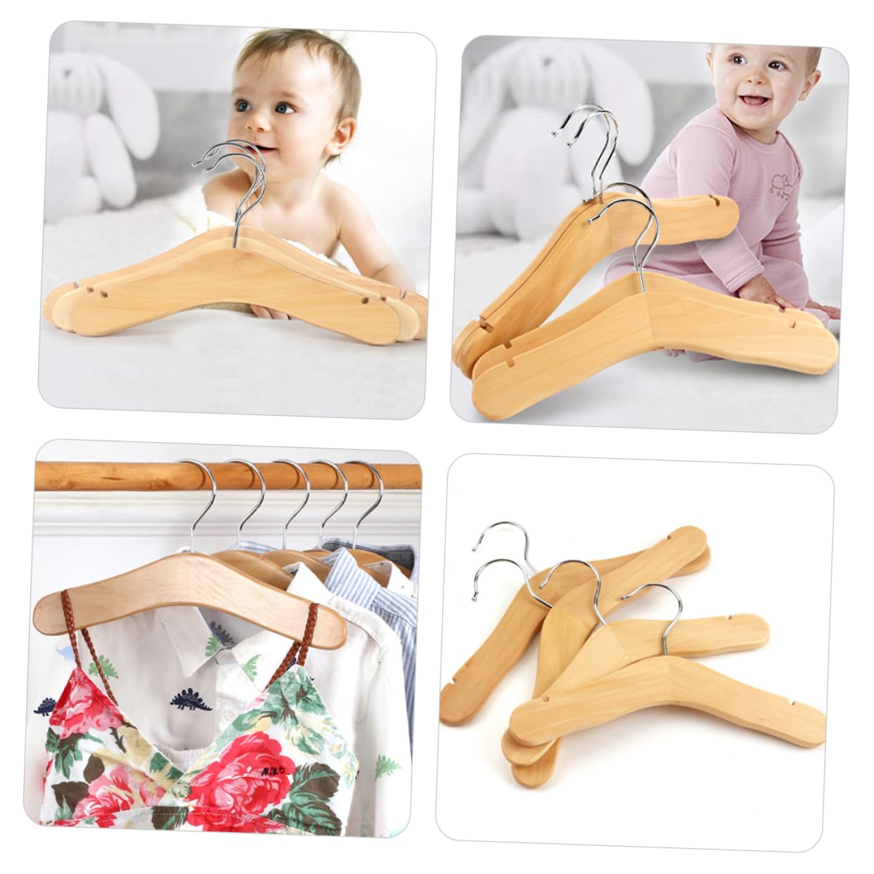 Perchas de Madera para Niños 5 Piezas Khaki Resistentes