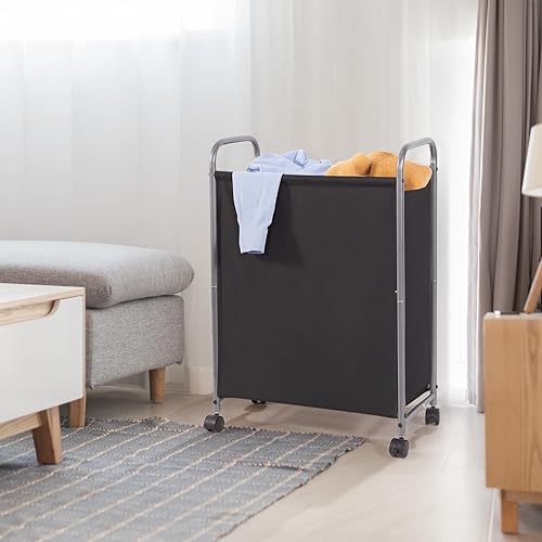 Miniatura 8 de STORAGE MANIAC Cesta de lavandería con tapa, clasificador de ropa sucia de 85 L con ruedas, cesta de ropa sucia de 2 cargas, organizador de