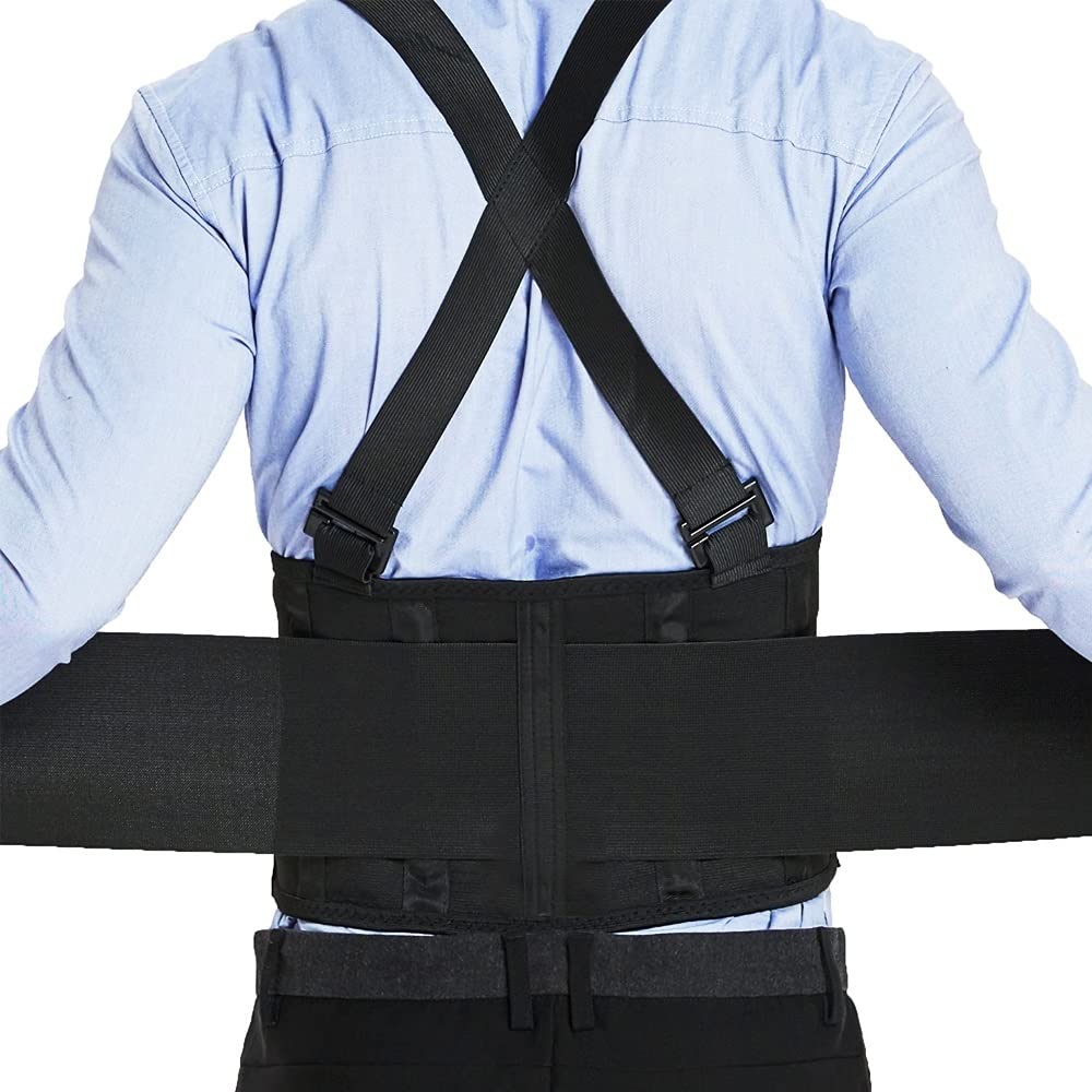 New Adjustable Lower Back Brace Belt Industrial Work Waist Support Lumbar Spine Fitness Weightlifting Back Belt With Detachable Shoulder Straps (Color : Black, Size : XL)