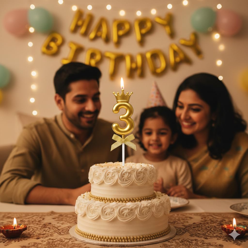 Gold Crown Birthday Candle - 3D Number 3 Cake Topper -4