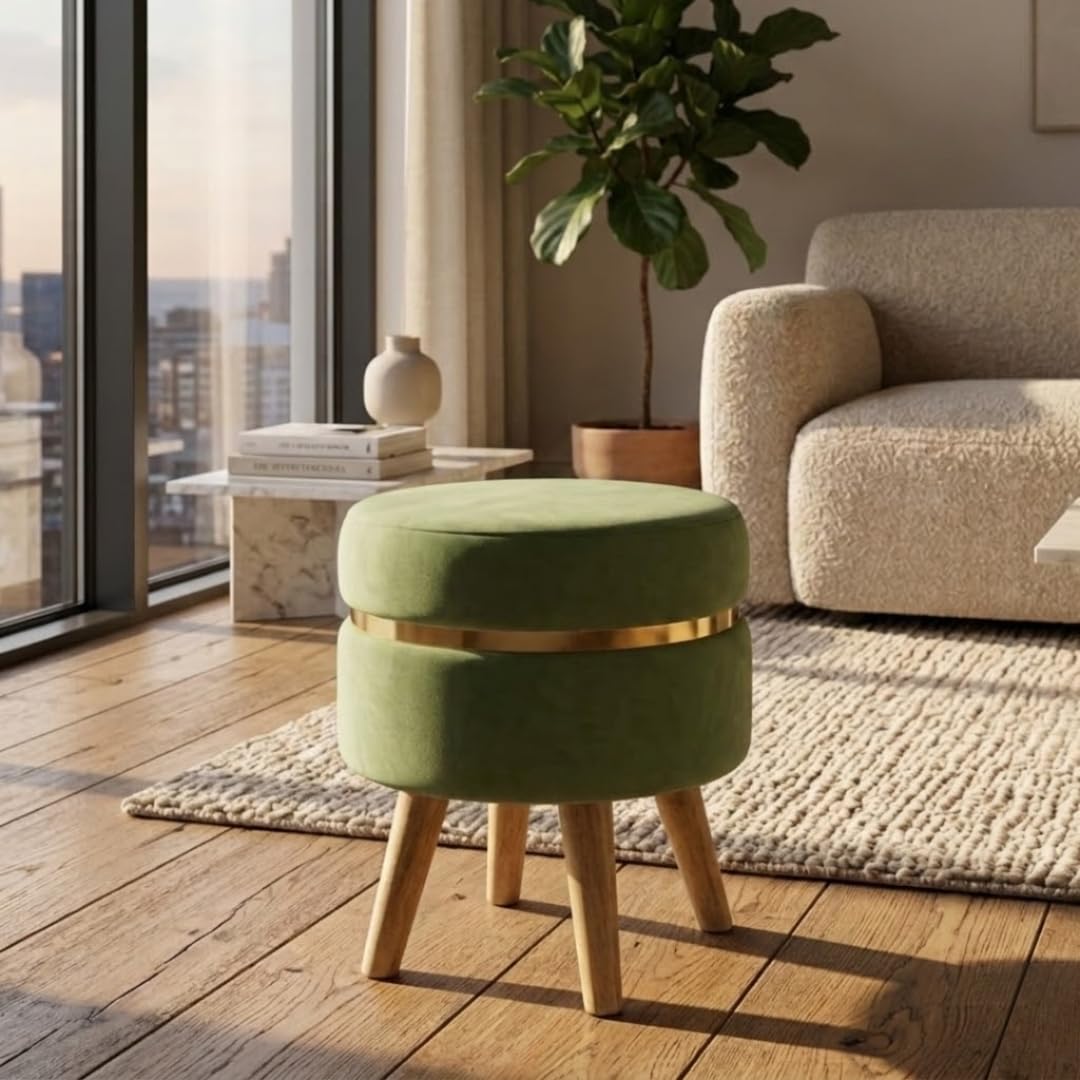 Puffy Wooden Ottoman Stools, Pouffes Footstool, Pouf for Dressing Table & Office Decoration, and Pouffes Sitting Stool for Living Room Pista Green-image-35