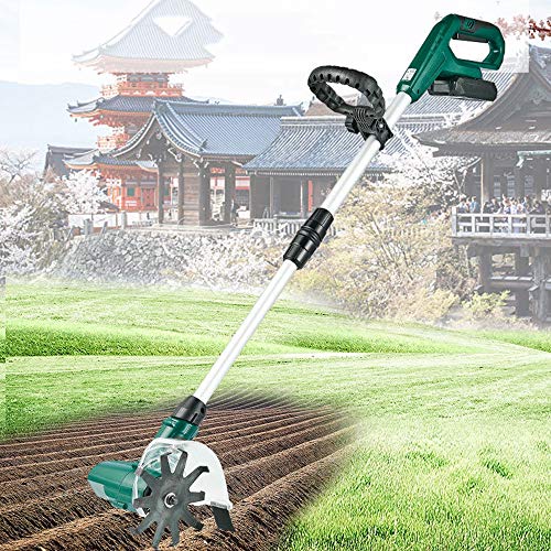 EastMetal 20V Lightweight Handheld Electric Cordless Battery Powered Front Tine Soil Cultivator Gardening Tool Cultivation Machine with Rechargeable Battery Charger