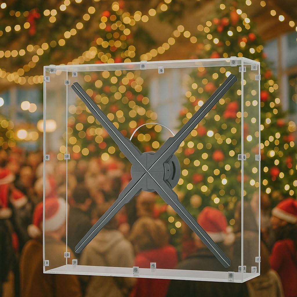 3D Hologram Fan Cover Clear Acrylic Enclosure Fits 22 Inch and Smaller Dustproof Scratch Resistant Easy Install Pre Drilled Holes Hardware Included for Retail Window Trade Show （Fan Not Included）