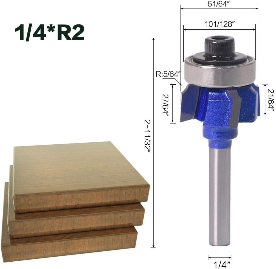Gasea 1/4 Inch Shank Round Edge Trimming Router Bit, 4 Teeth Corner