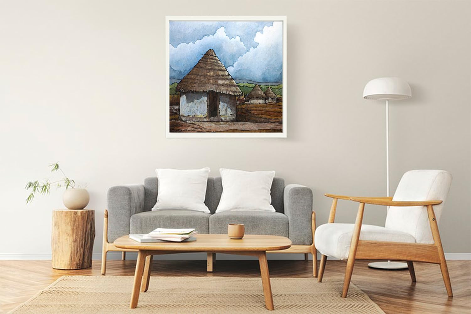 VERRE ART Printed Framed Canvas Painting for Home Decor Office Wall Studio Wall Living Room Decoration (22x22inch White Floater) - Hamana 1