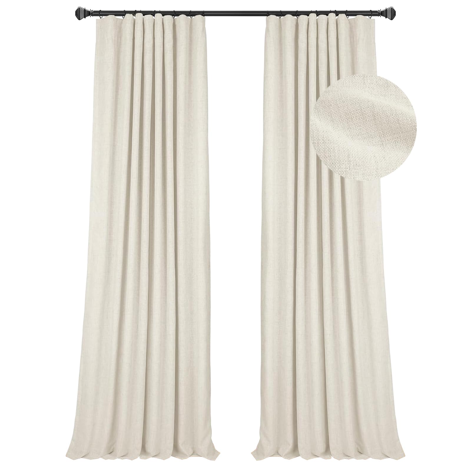 zeerobee 100% Blackout Curtains for Bedroom 120 inches Long Linen Blackout Curtains 2 Panels Set Thermal Insulated Black Out Curtains & Drapes for Living Room, W50 x L120, Light Cream