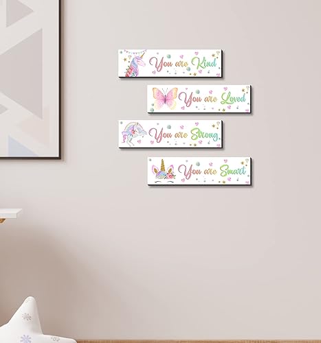 Miniatura 3 de Juego de decoración de pared de madera de unicornio de 4 piezas, citas inspiradoras para dormitorios de niñas (de niños pequeños a adolescentes),