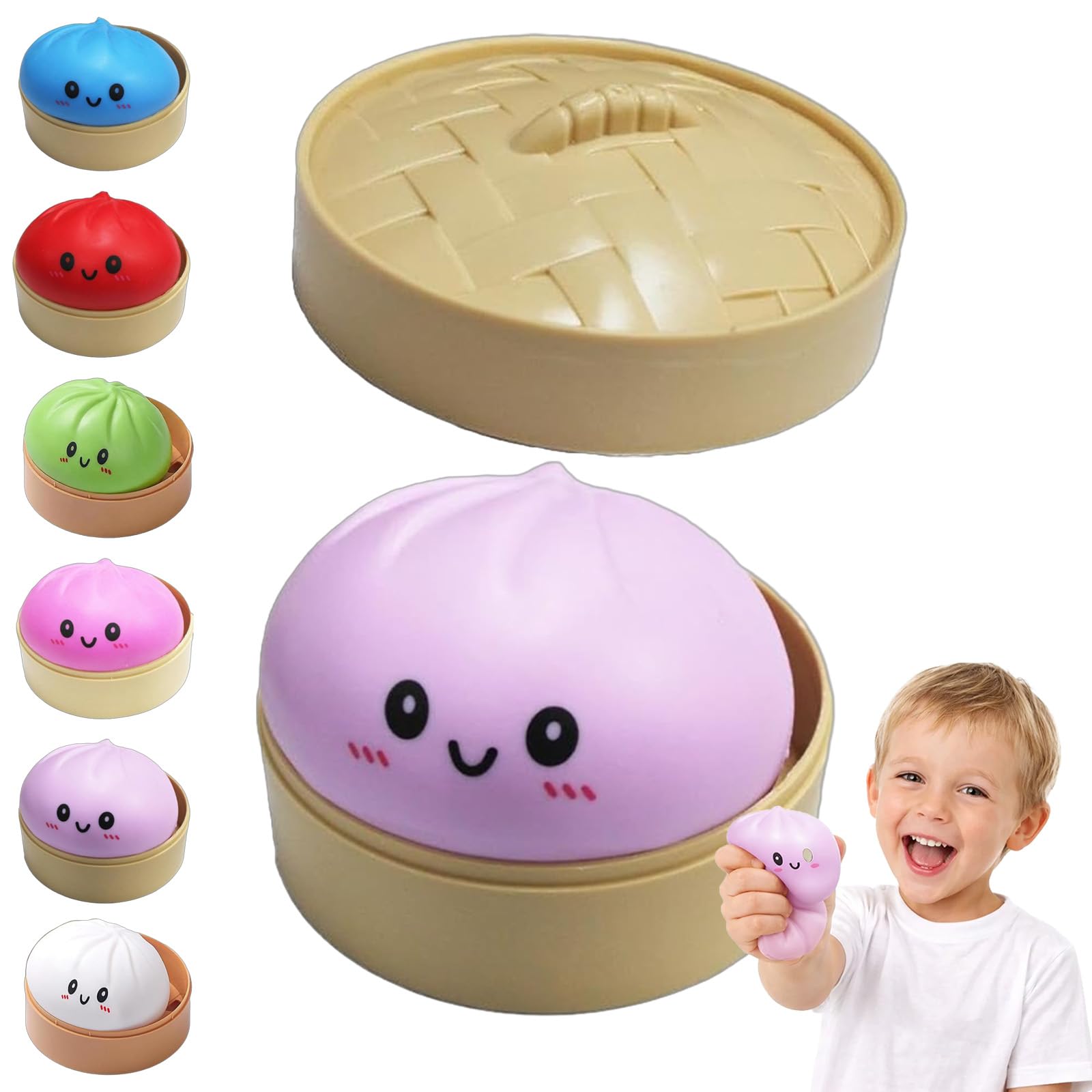 2026 New Mystery Dumpling Squishy, 10cm Giant Squishy Dumpling Stress Ball, Jumbo Dumplings Toy with Steamer Box, Rainbow Mystery Squishy Bun, Anxiety Relief Fidget Toy, for Adults&Kids (F1,1PC)