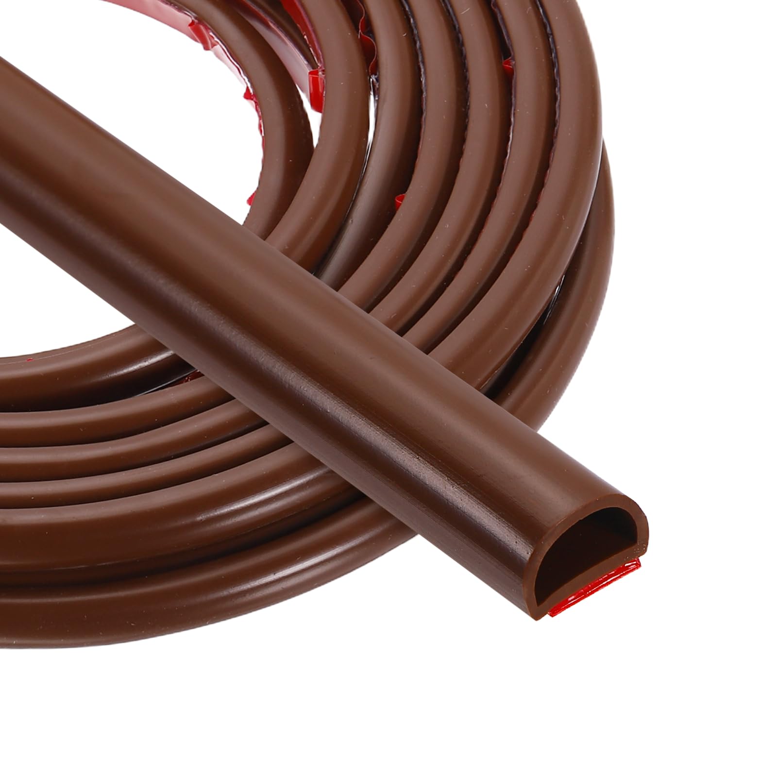 PATIKIL 5 Meters Silicone D Shape Weather Stripping, 2Pcs 9mm W x 6.8mm H Self Adhesive Backing Door Seal for Door Frame Window Insulation RVs Furniture Cabinets, Brown