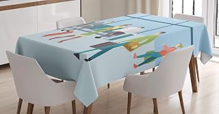 Ambesonne Airport Tablecloth, Cartoon of People in Waiting Lounge View from Terminal with Landing Planes Print, Dining Room Kitchen Rectangular Table Cover, 52" X 70", Multicolor
