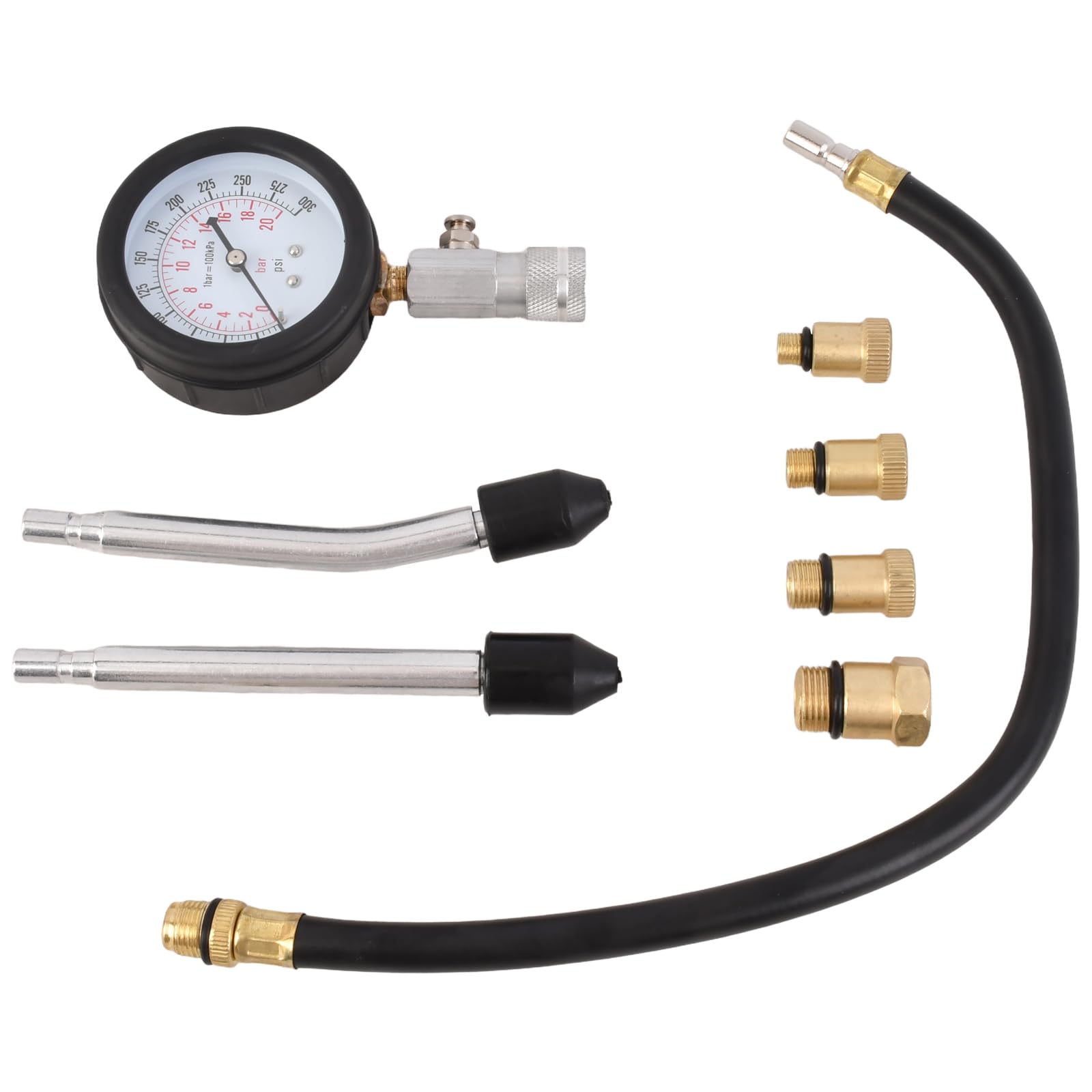 Tester di compressione a benzina, misuratore di compressione con spessimetro e 4 adattatori M10, M12, M14, M18, misuratore di compressione di ricambio per auto, moto, camion, motore a benzina