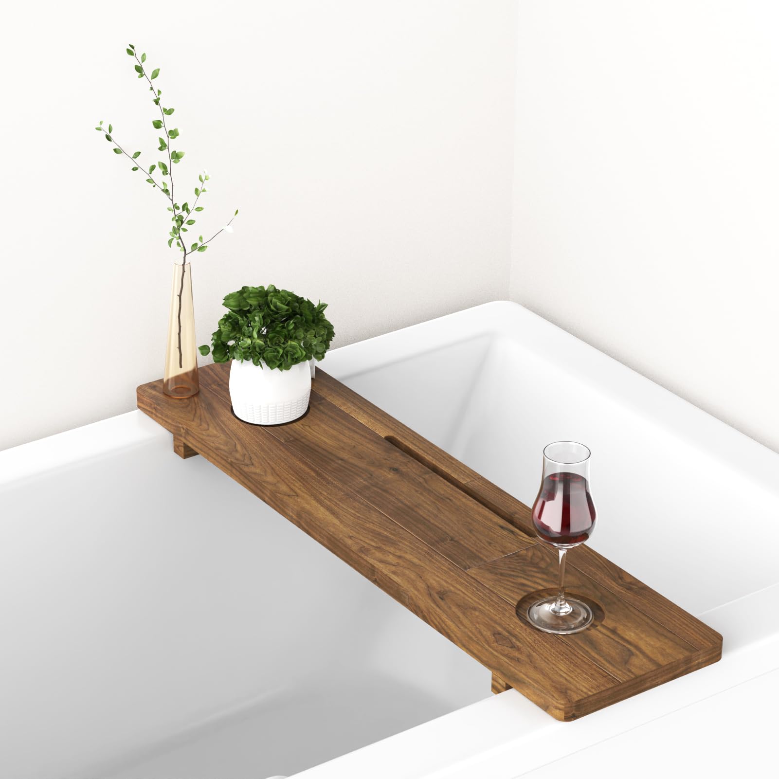 Premium Bathtub Tray for Freestanding Bath, Large & Thick 35'' Acacia Wood Luxury Bath Tray for Tub Anti-Tip, Non-Toxic, Adjustable Bathtub Trays for Tub with Bathroom Accessories Holder