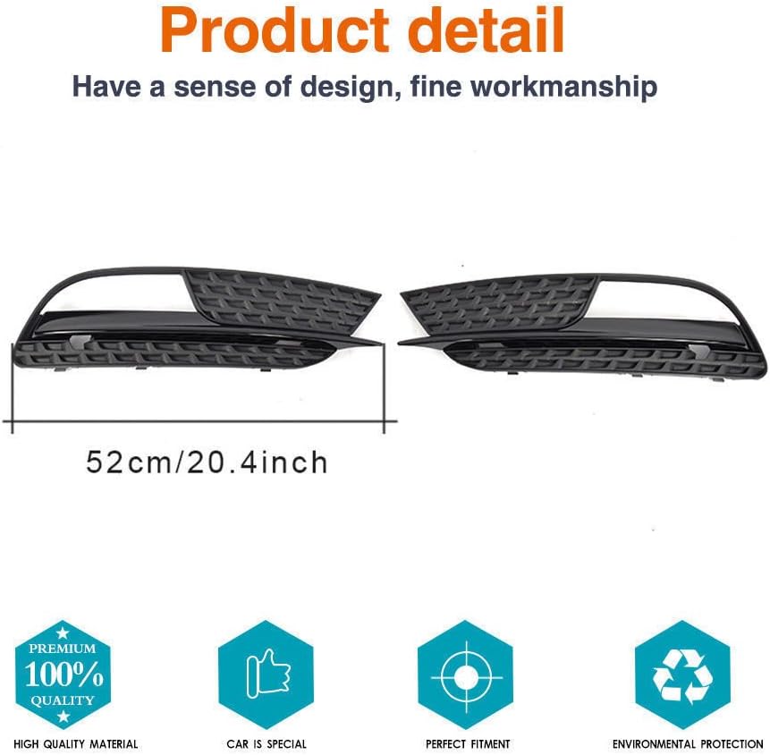 JC SPORTLINE Black Side Fog Light Lamp Grill Covers fits Standard Audi A5 2012-2017 2pcs