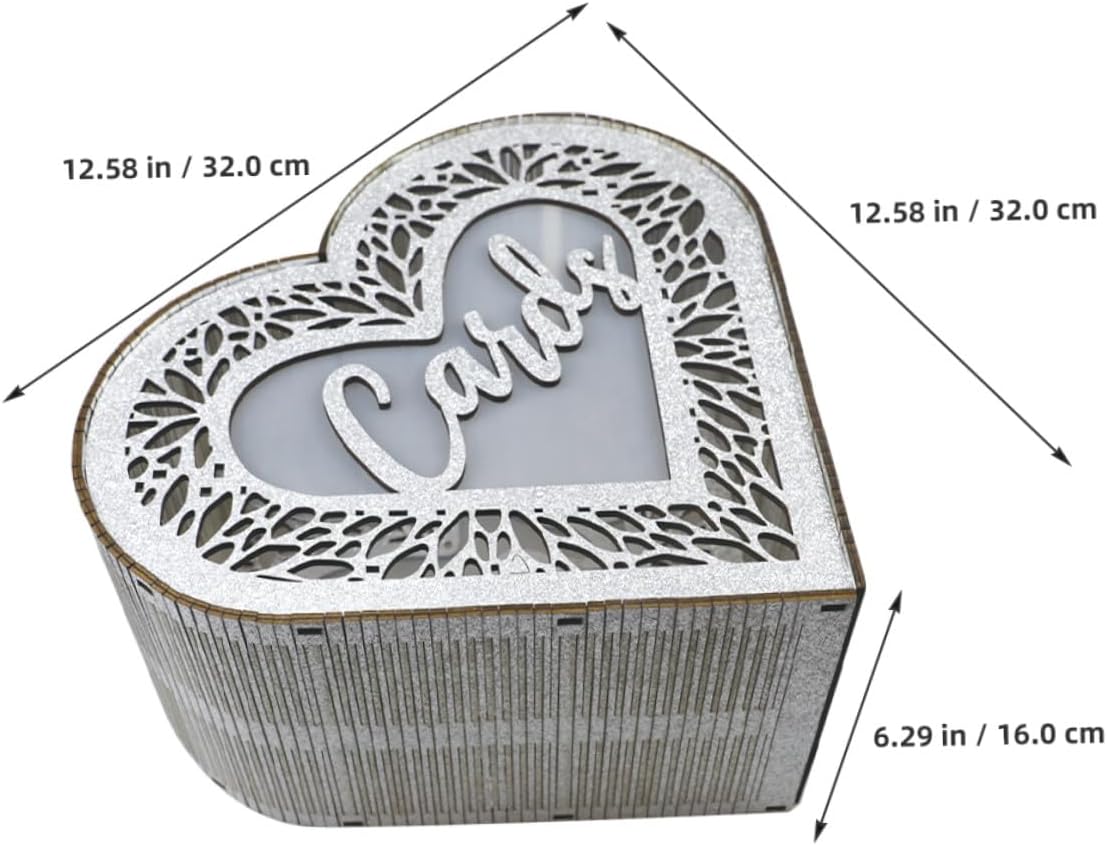 Heart-shaped Wooden Card Box Hollow Glitter Design Anniversary Cards Container Wedding Reception Portable Decor Box
