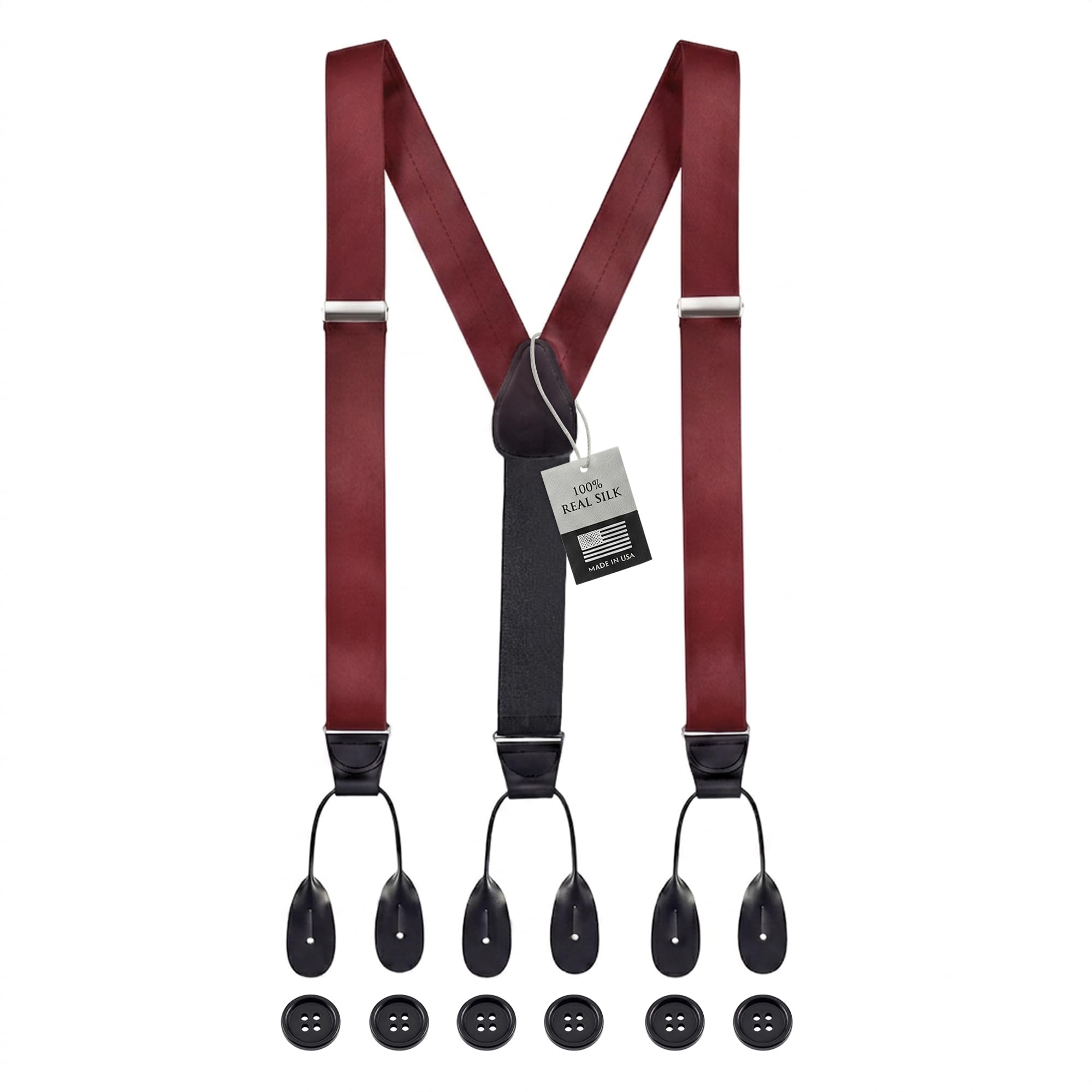HOLD'EM Tuxedo Suspenders Formal Black 100% Silk Made in USA Button Suspenders for Men Wedding Tux Suspenders for Men