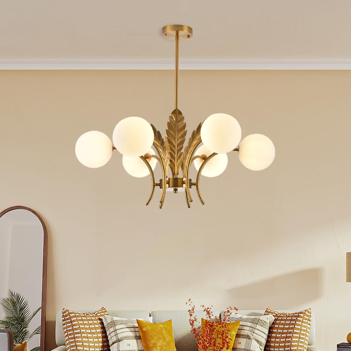 Mid Century Modern Glass Chandelier 6-Light Pendant Light