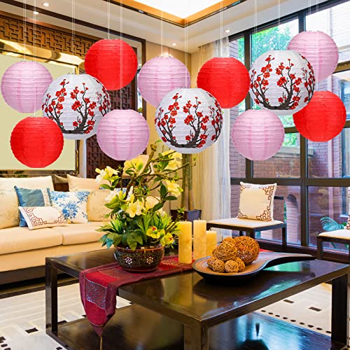 Mudder 20 Pieces Chinese Japanese Paper Lanterns Includes Cherry Flowers Paper Lanterns for Hibachi Birthday Party Asia Home Restaurant Wedding Decor(Red White and Pink,Modern Style) by Mudder - Image 6