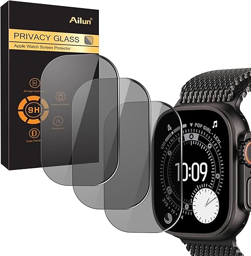 Ailun Protector de pantalla de privacidad para Apple Watch Ultra 2, película de vidrio templado, antiarañazos, alta definición, sensible al tacto,