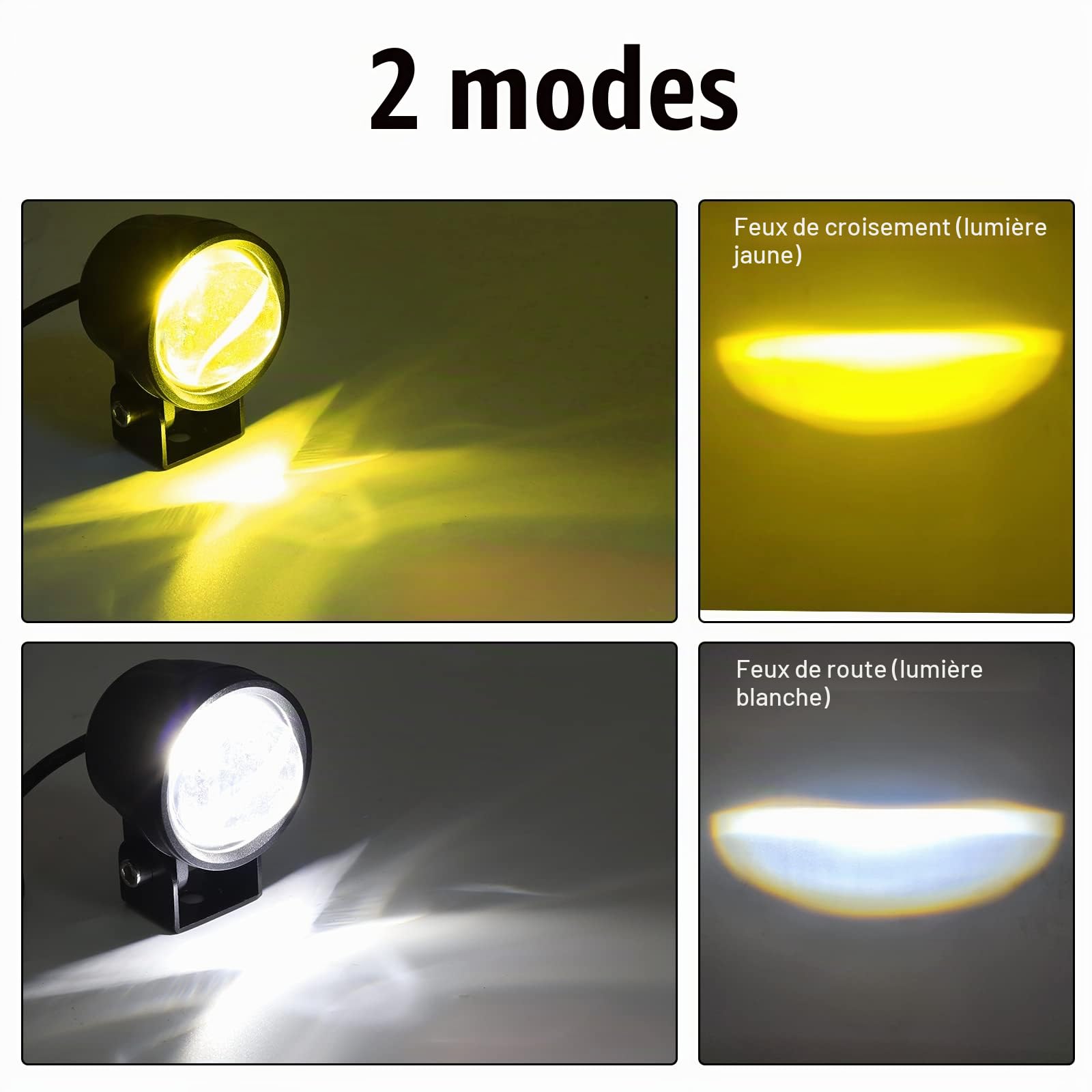 Biqing Feux Additionnels LED 60W, Phare Moto Auxiliaire Dual Color Amber/Blanc 9-30V avec Interrupteur, 2pcs