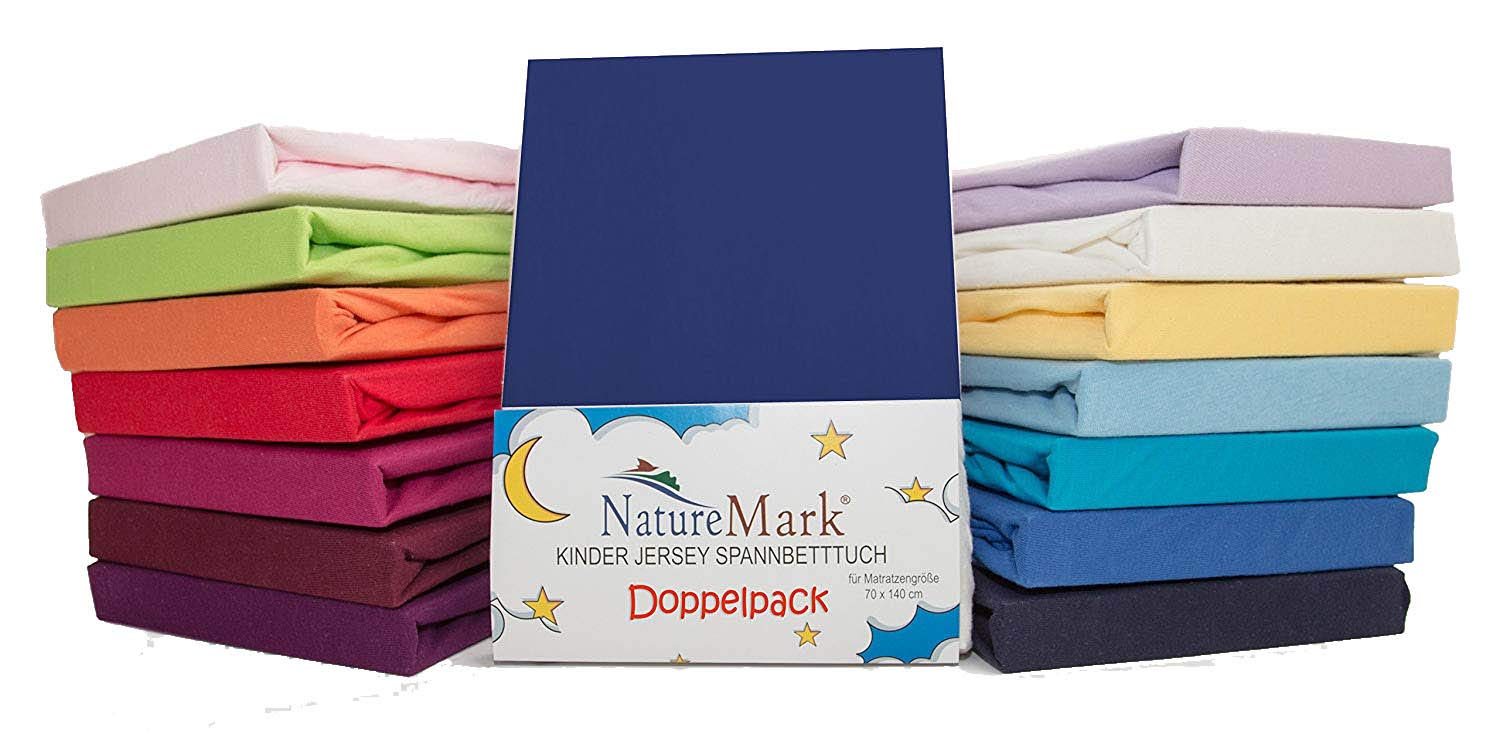 NatureMark Kinder Jersey Spannbettlaken, Spannbetttuch 100% Baumwolle in vielen Größen und Farben MARKENQUALITÄT ÖKOTEX Standard 100