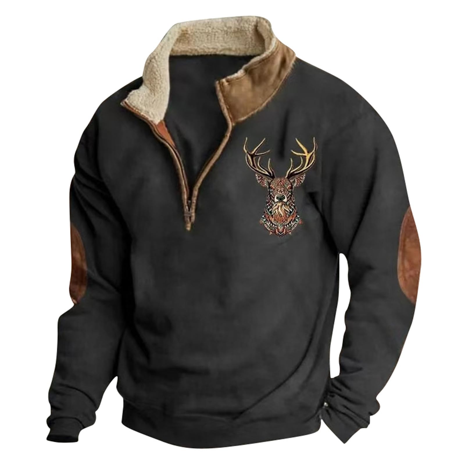 Sudadera con media cremallera para hombre con estampado de ciervo de caza, suéter de punto cálido, suéter de invierno, cuello alto, suéter de trabajo, negocios, deportes, invierno, camiseta de