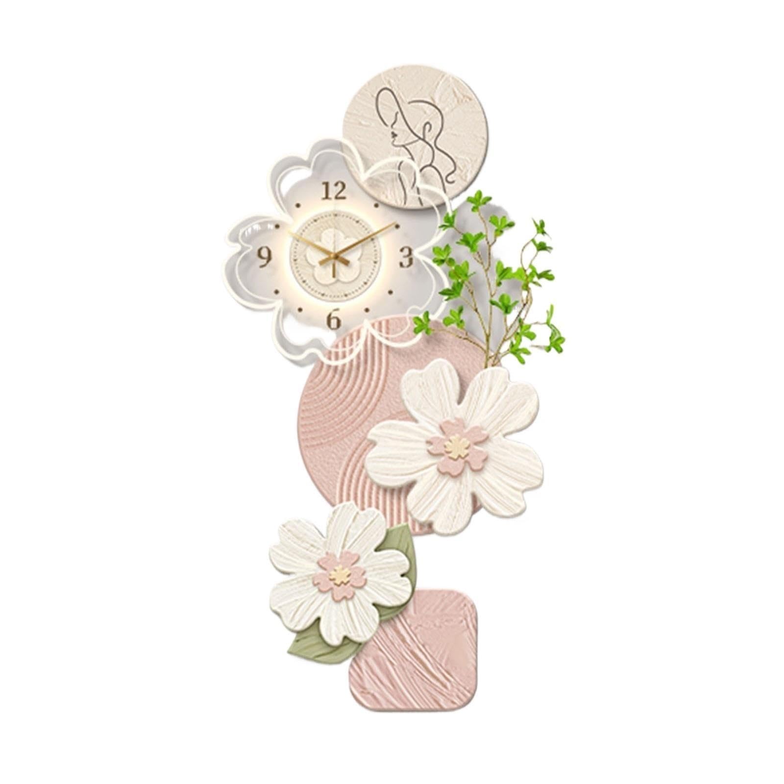 Reloj Cocina Lámpara de Pared Floral Grande con decoración y Reloj