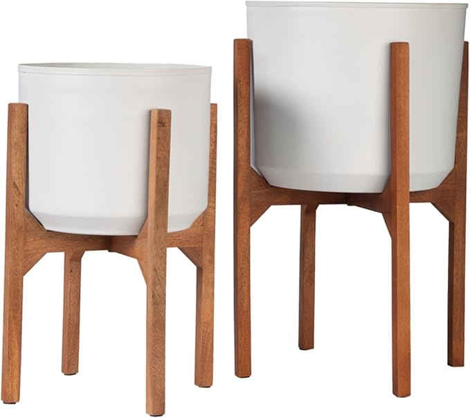 Signature Design by Ashley Dorcey Mid Century Modern Planter, 2 Count, Brown & White