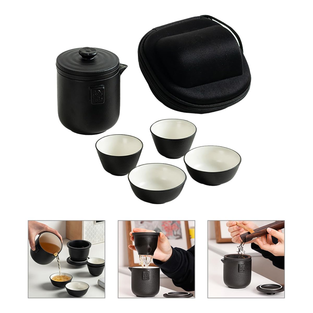 VANZACK Juego de Taza de Té de Cerámica Portátil Diseño Elegante y Fácil de Agarrar con Tetera y Bolsa para Viaje Adecuado para Uso en Casa Aire Libre