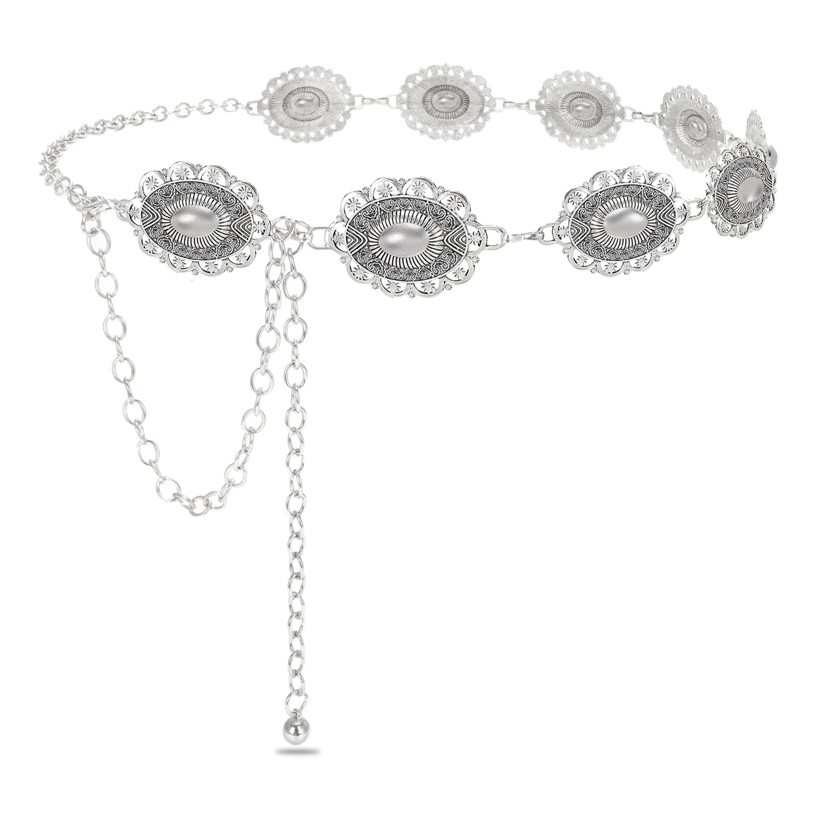 SUOSDEY Western Concho Chain Belt for Women Cowgirl Waist Belt for Country Concert Outfit Dresses Jeans Turquoise Metal Belts