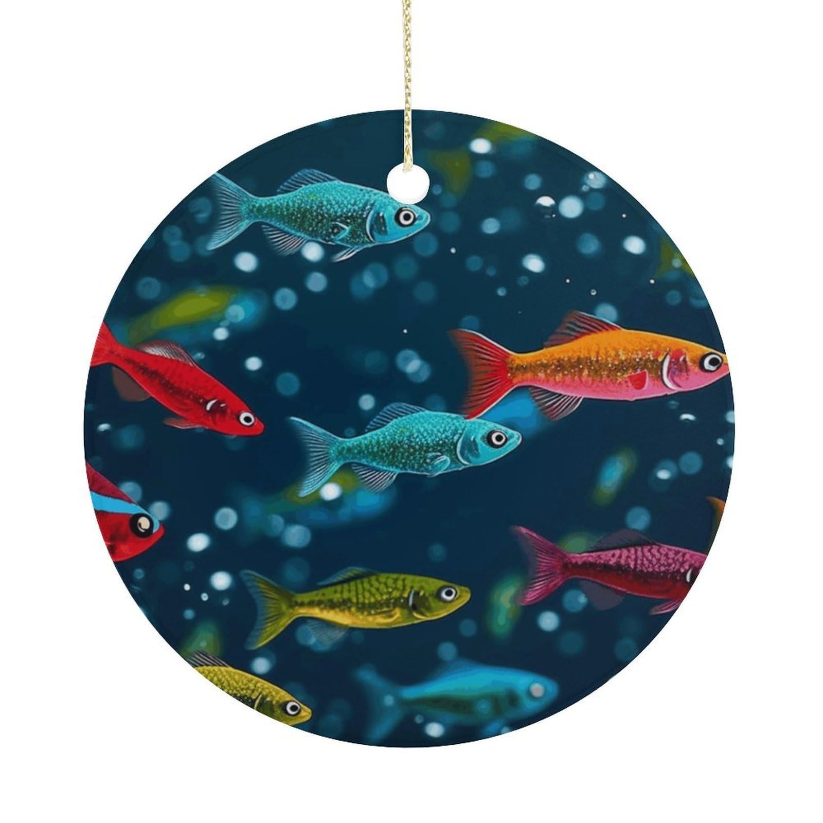 Underwater Colorful Minnows Christmas Ornaments Colorful Round Ceramic Ornament Christmas Hanging Decor Christmas Tree Decorations Xmas Keepsake for Women Men Xmas Holiday Party