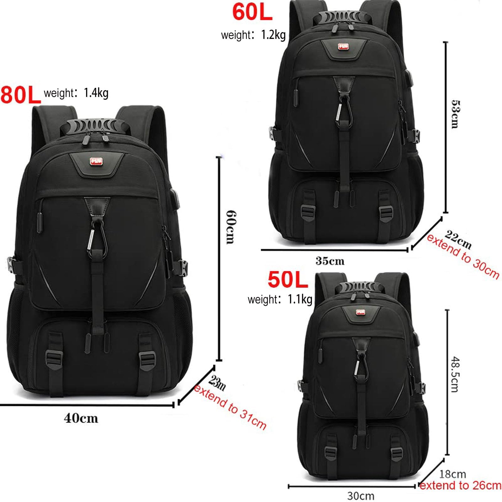 50L 60L 80L Reiserucksack Herren Groß, Erweiterbar Handgepäck Rucksack,17-Zoll Laptoptasche Rucksack Arbeitsrucksack Herren