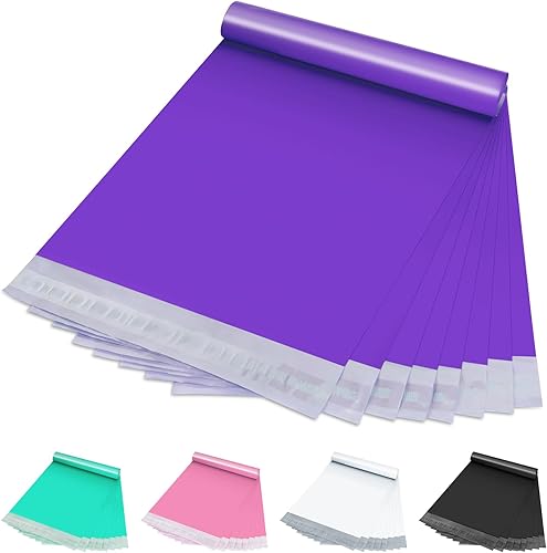 Paquete de 100 sobres de polietileno de 10 x 13 pulgadas, bolsas de envío autosellantes para pequeñas empresas, color morado, impermeables y gruesos