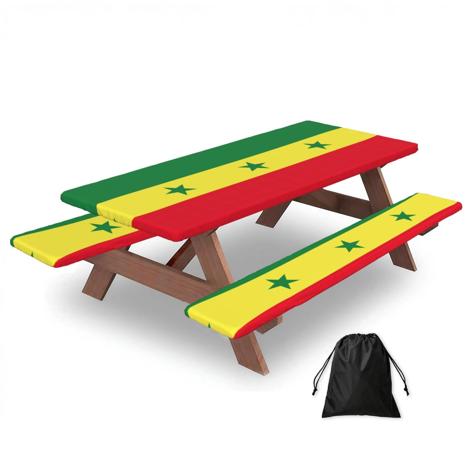 Zyjhyy Black Flag Of Senegal Print 3 Pack Wipeable Picnic Bench Cover And Table Cover Lightweight Table Cloth For Camping Outdoor