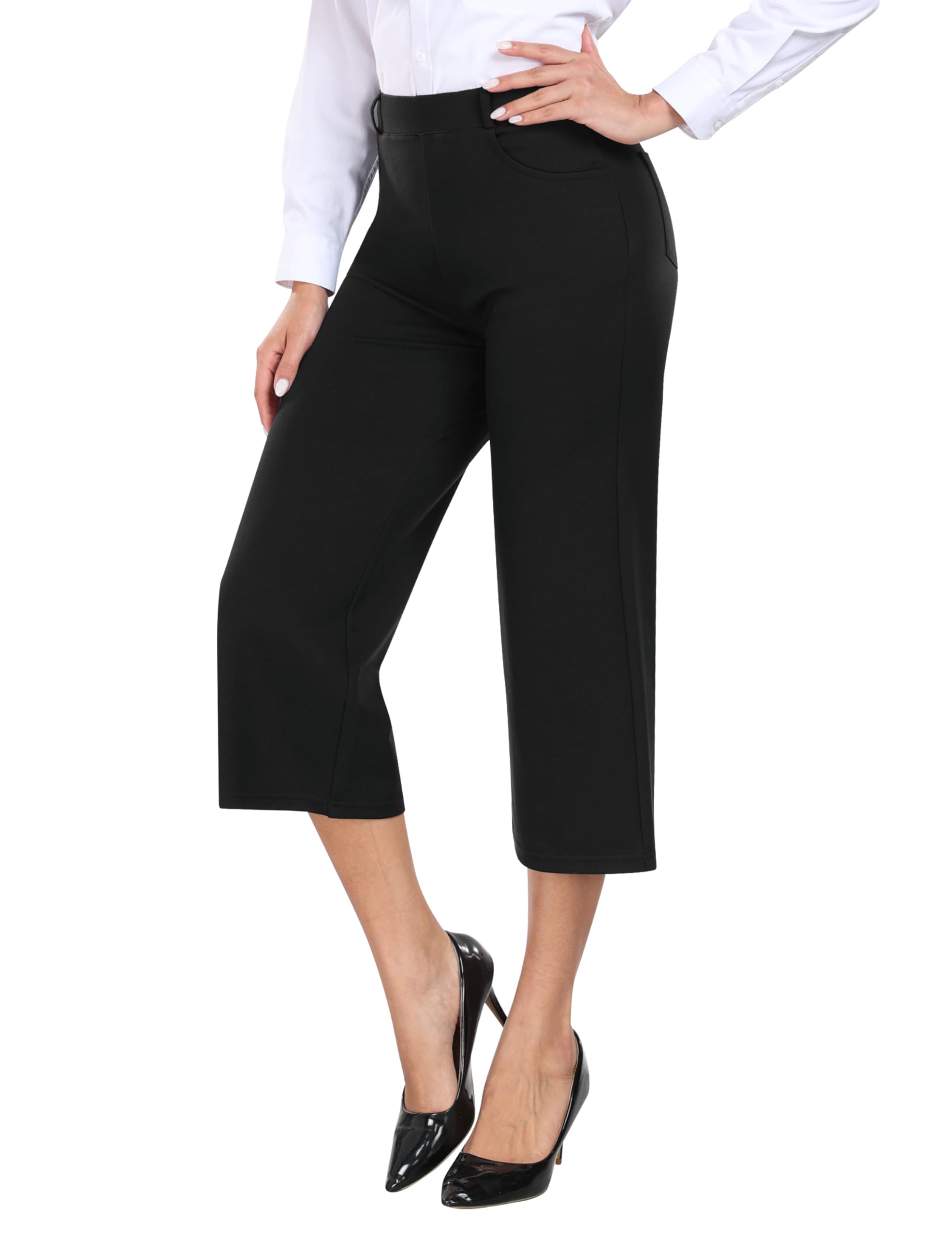 MoFiz Womens Golf Capri Pants Stretch Slim Business Casual Pants Straight Leg Yoga Dress Pants with Pockets Office