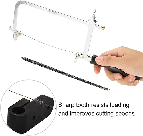 Miniatura 2 de Jewelers - Kit de herramientas de mango de sierra para metales, marco de sierra de arco de sierra de 12 cuchillas y mini tornillo de banco con