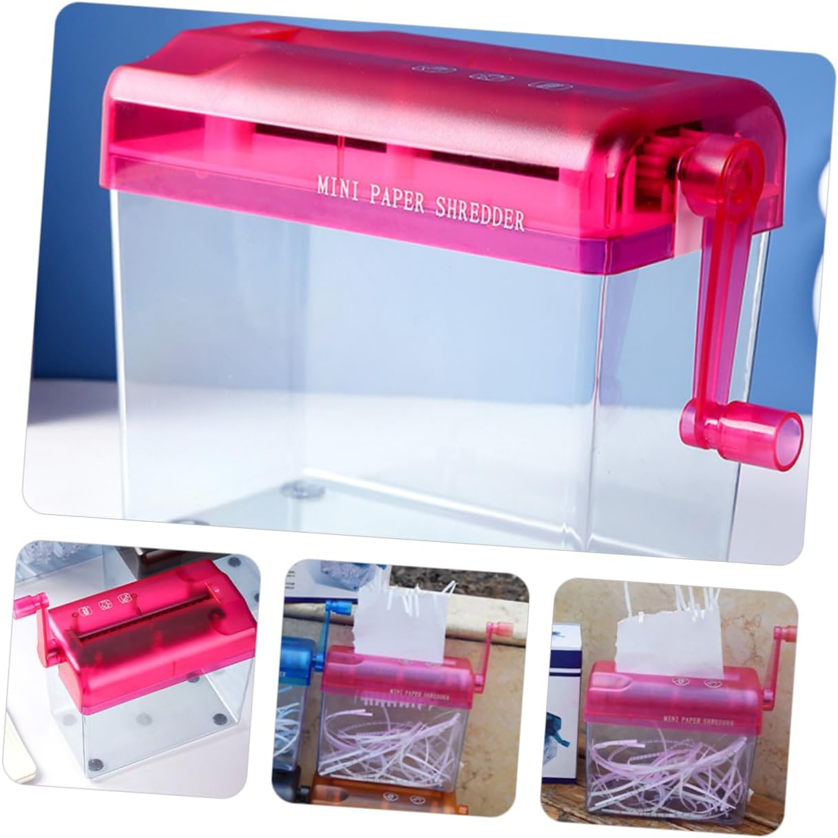 SEWACC Wear Resistant Small Manual Paper Shredder for Office and Home Use Compact Desktop Hand Shredder with Wastebasket Convenient for Shredding Documents Cards Bills and Envelopes Easy