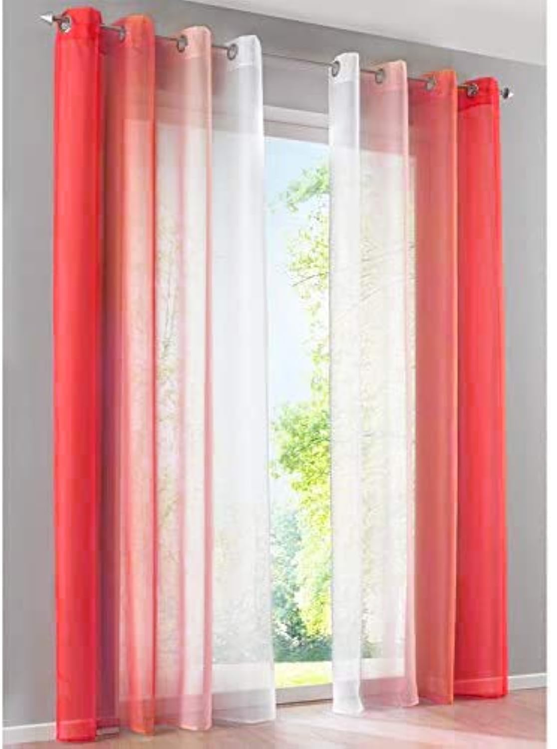 BOYOUTH Tende trasparenti in voile, con motivo floreale rosso e foglia