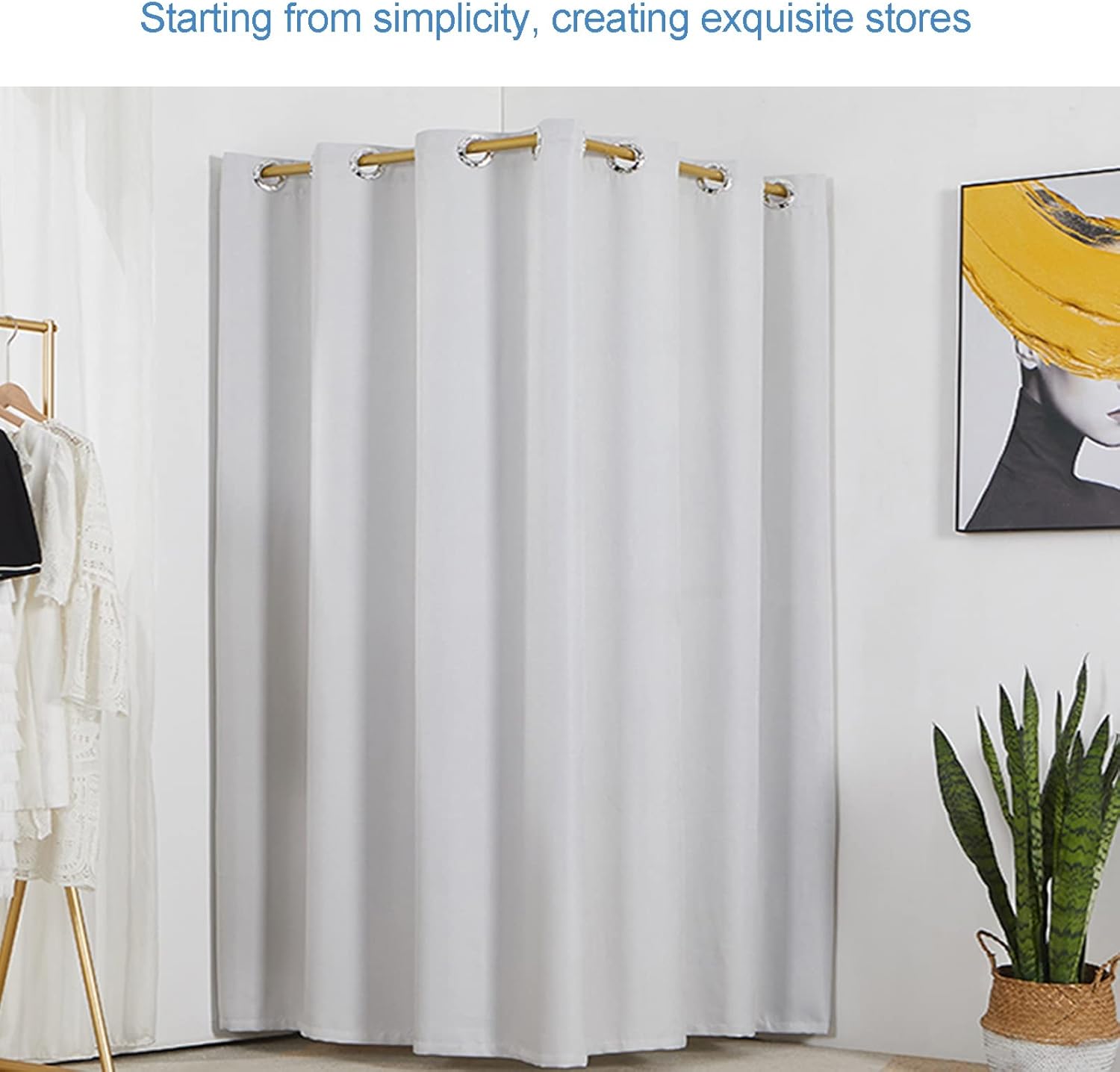 LFFH L Shaped Changing Room, Dressing Fitting Tent with Sliding Ring Fitting Curtain Easy to Slide Easy to Install Save Space (Color : Light Gray, Size : 80x80cm)