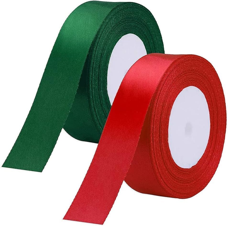 2 Rolls 50 Yard Christmas Ribbon, 1.6 Inch Wide Red and Green Ribbon, Double Face Polyester Satin Ribbon, Wide Holiday Ribbon, Fabric Silk Ribbon, for Wedding Gift, Wrapping Crafts
