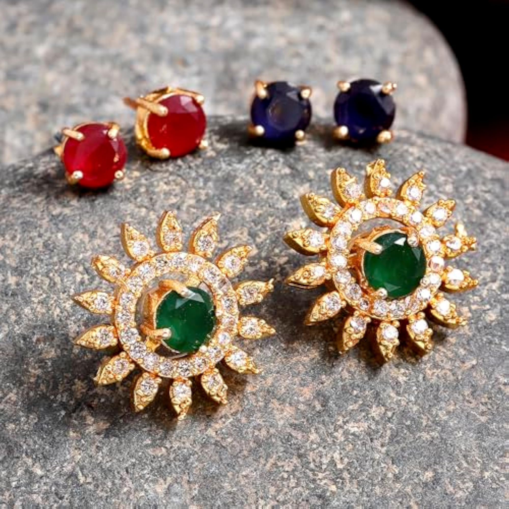 Women's Gold-Toned Multicolor Sun Stud Earrings, Changeable Set