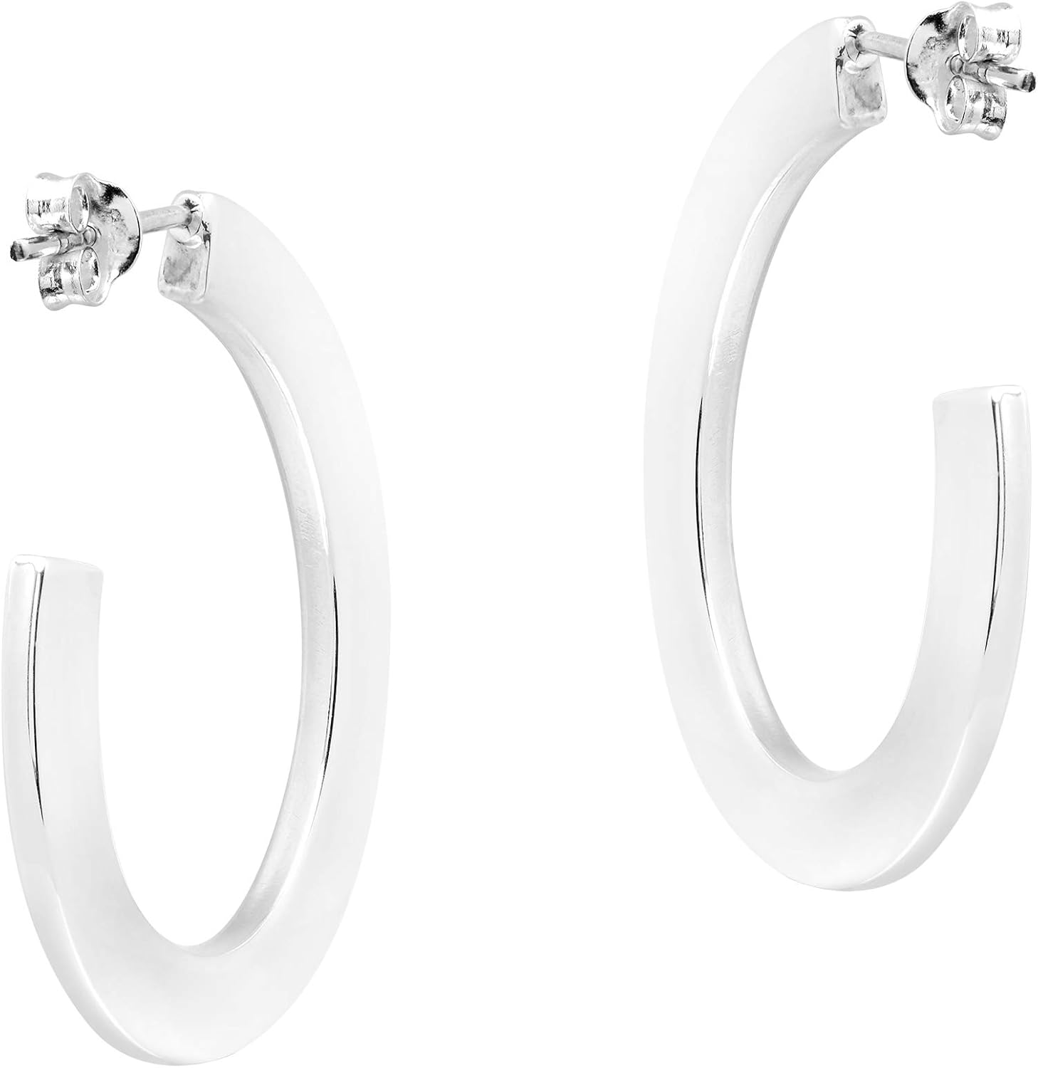 Minimalist Style Half Oval Hoop .925 Sterling Silver Stud Earrings