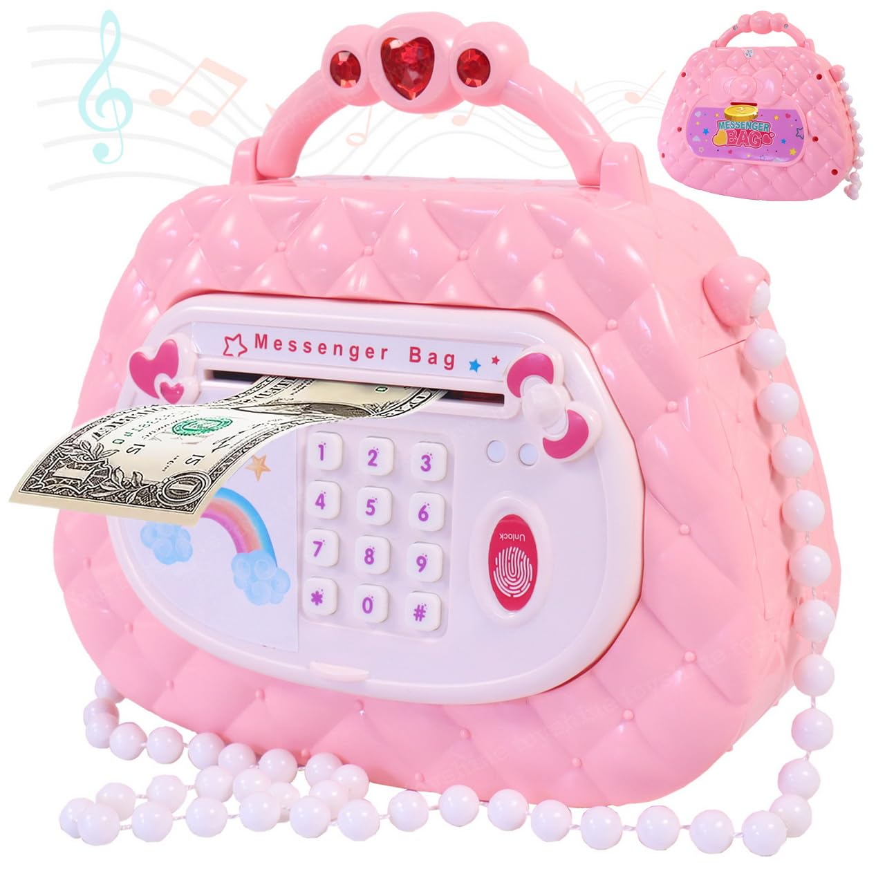 Toyshine Messenger Bag Style Piggy Bank ATM for Kids with Password